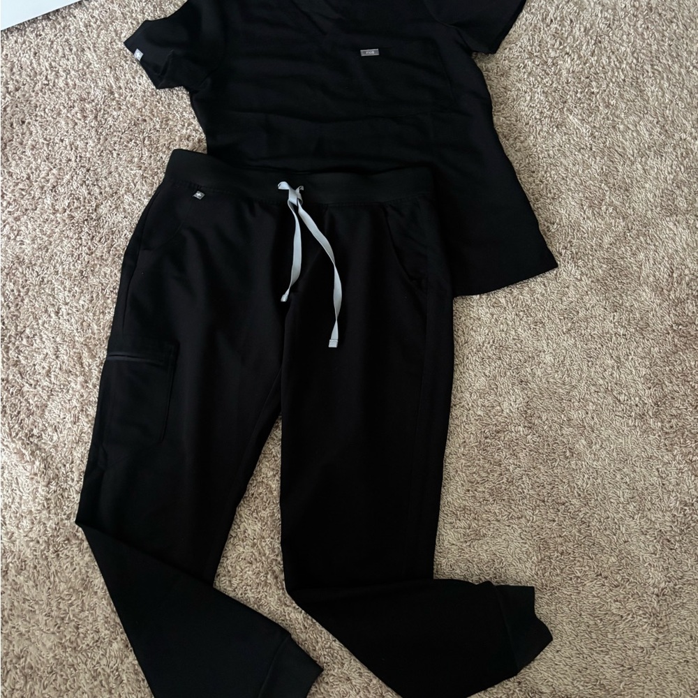 Figs Black Track Pants with Relaxed Fit and Drawstring Waist